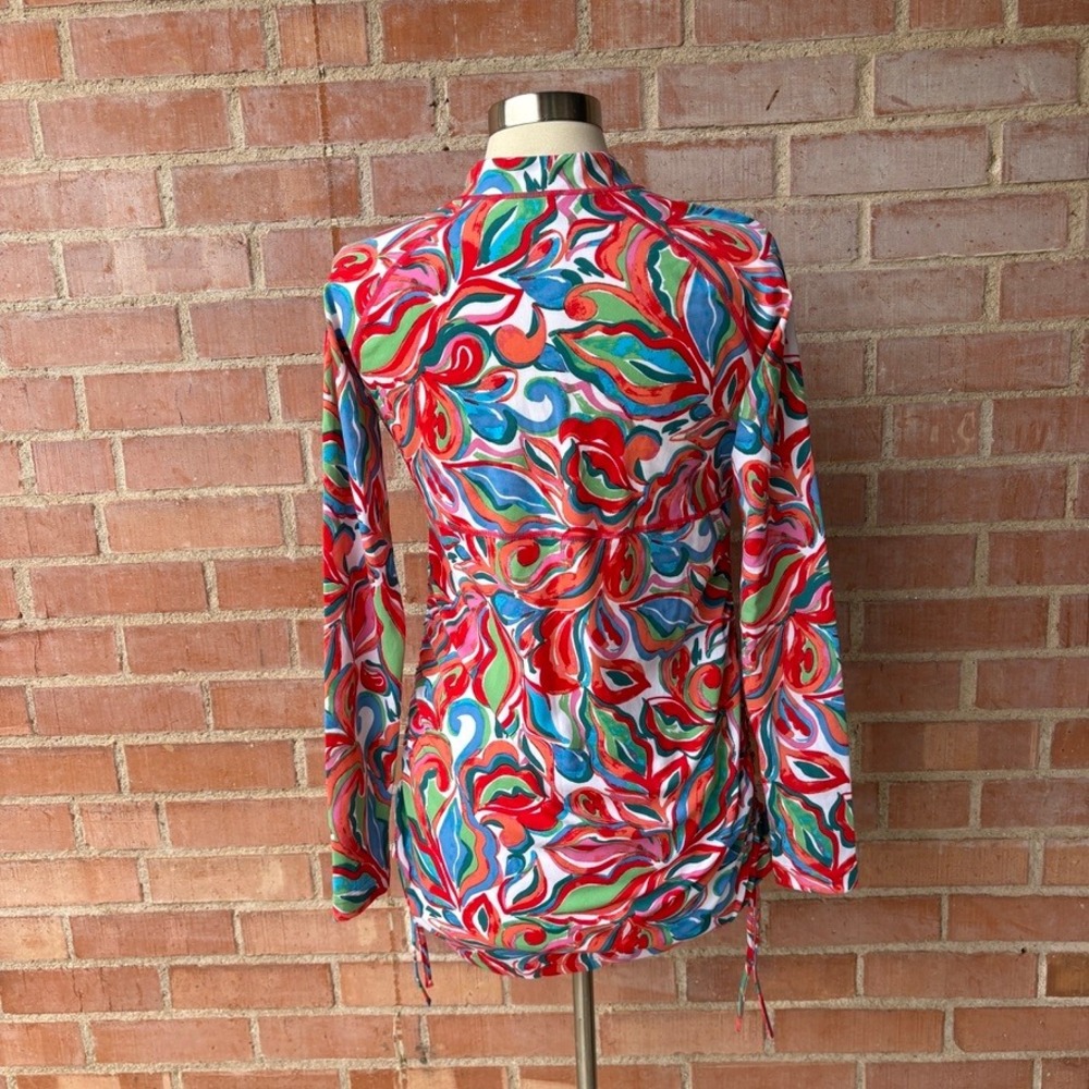 Coolibar Lawai Ruche Swim Shirt Womens S UPF 50+ Long Sleeve Quarter Zip Floral